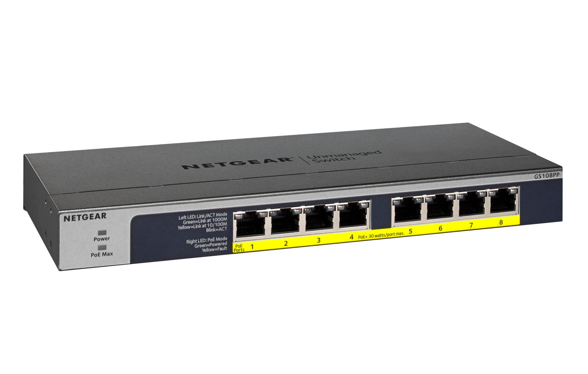 NETGEAR 8-Port Unmanaged Gigabit PoE+ Switch, FlexPoE, Desktop & Rack-Mount, by NETGEAR, GS108PP