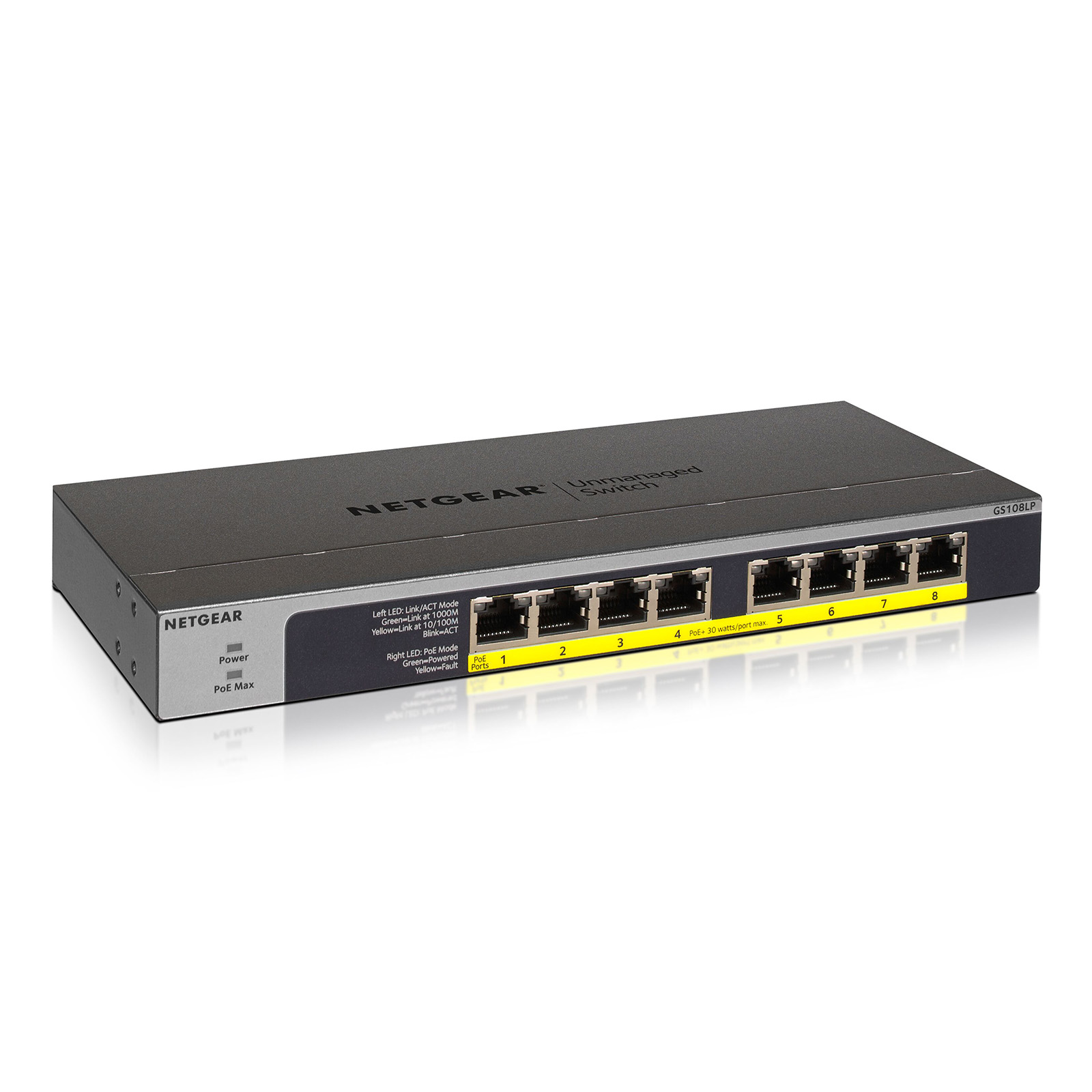 NETGEAR 8-Port Unmanaged Gigabit PoE+ Switch, FlexPoE, Desktop & Rack-Mount, by NETGEAR, GS108LP