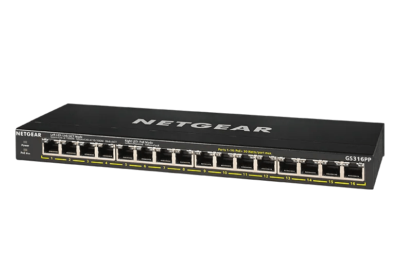NETGEAR 16ポートPoEスイッチングハブ GS316PP NETGEAR 16-Port Gigabit Ethernet Unmanaged PoE+ Essentials Switch