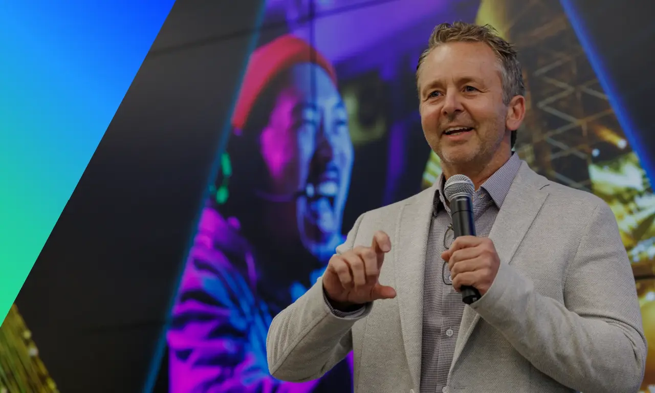 CJ Prober, CEO of NETGEAR, speaking on stage