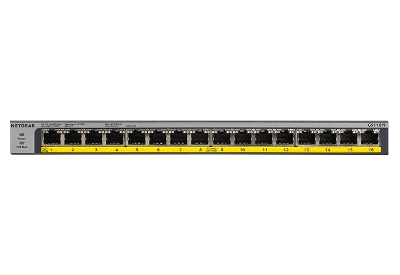 【動作品】NETGEAR GS116PP PoE+ 16ポート スイッチングハブ GS116PP | PoE+ | アンマネージ | スイッチ | 法人向け | NETGEAR