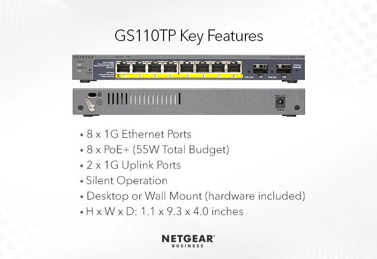 8-Port Gigabit PoE+ Ethernet Smart Switch with 2 SFP Ports and