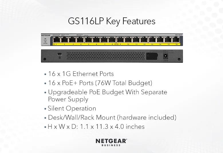 GS116LP | PoE+ Supported Unmanaged Switches | NETGEAR