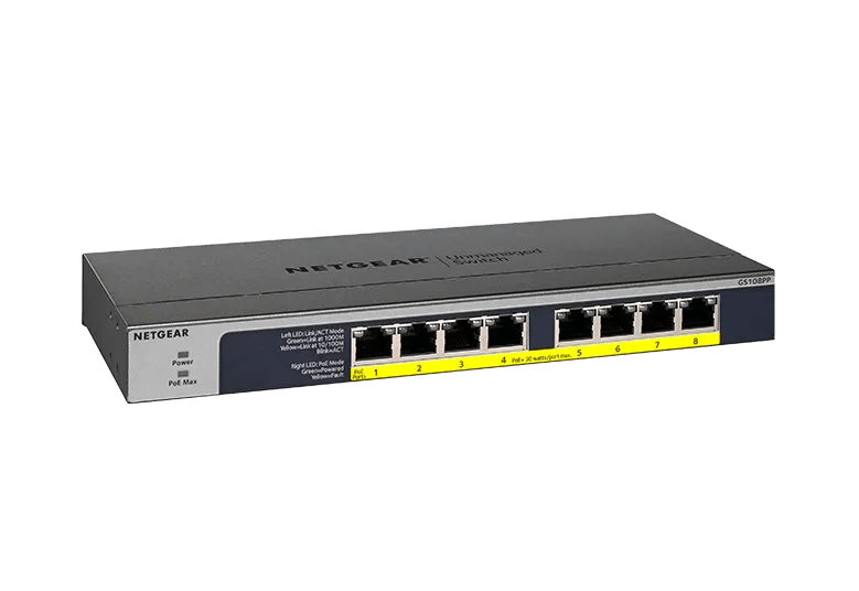 NETGEAR GS108PP 8ポートPoE+(123W)アンマネージスイッチ 8-Port Gigabit Ethernet High-power PoE+ Unmanaged Switch with
