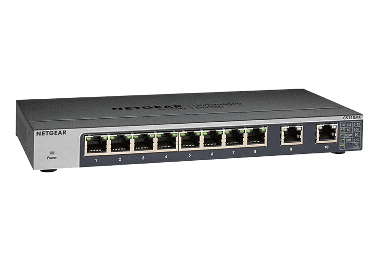 NETGEAR GS110MX 8ギガ+2マルチギガ10Gスイッチ 本体のみ 8-Port Gigabit Ethernet Unmanaged Switch with 2-Port 5-Speed 10