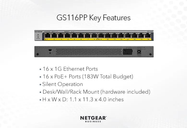 GS116PP | PoE+ Supported Unmanaged Switches | NETGEAR