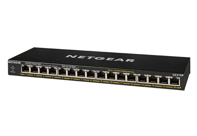 NETGEARスイッチングハブ 16ポート1G PoE+115W,GS316P NETGEAR 16-Port Gigabit Ethernet Unmanaged PoE+ Essentials Switch