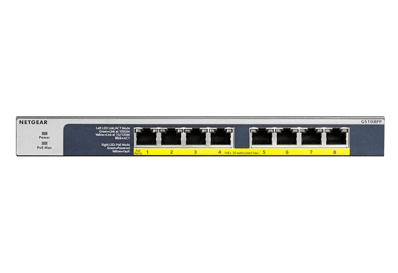 Unmanaged PoE+ Switch With 8 Ports and 123W - GS108PP - NETGEAR