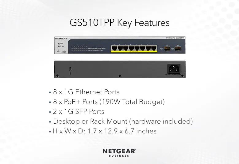 ルーター・ネットワーク機器 GS510TPP PoE+ and 2FP Port NETGEAR Smart Switch Series - GS510TPP
