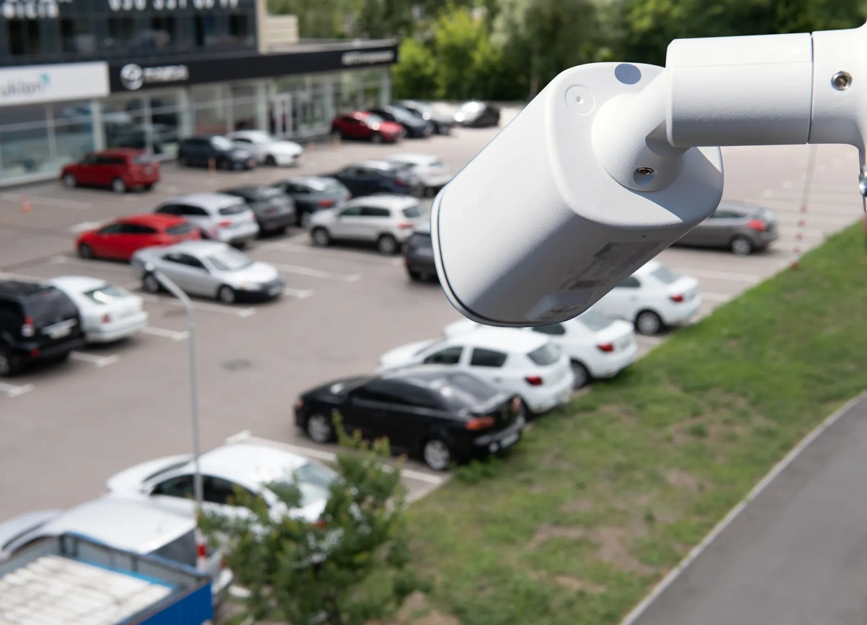 Video surveillance camera installed on a vehicle parking