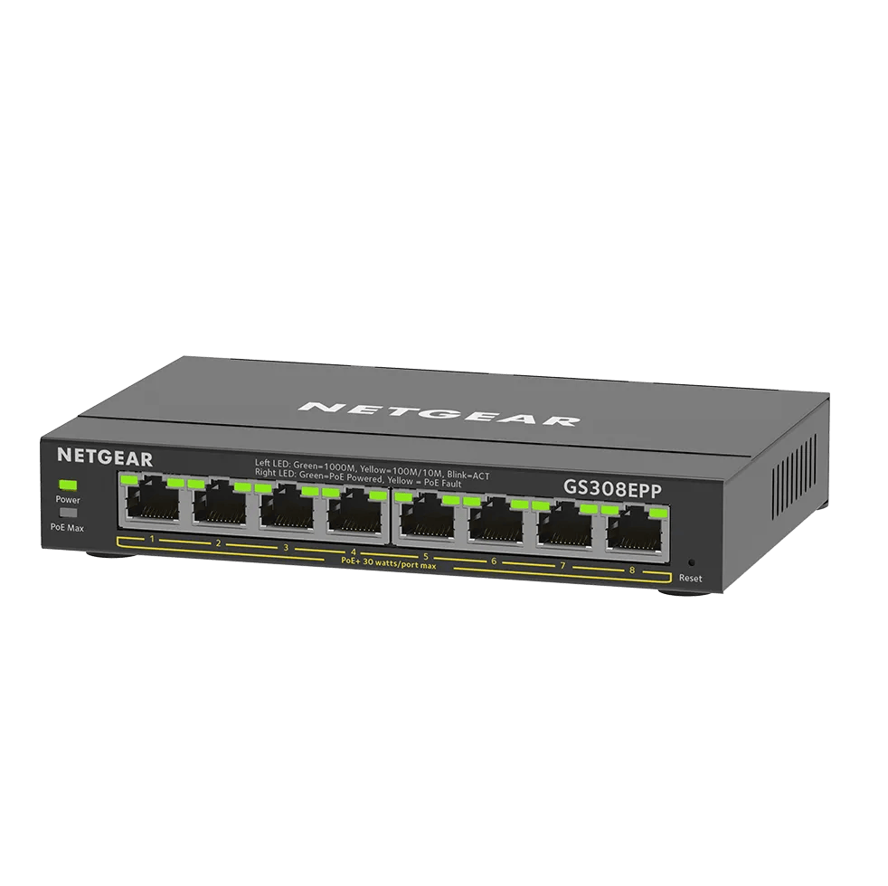 NETGEAR GS308P 8ポートPoEスイッチングハブ Managed Switch, 8-Port PoE with 123W Power - GS308EPP - NETGEAR