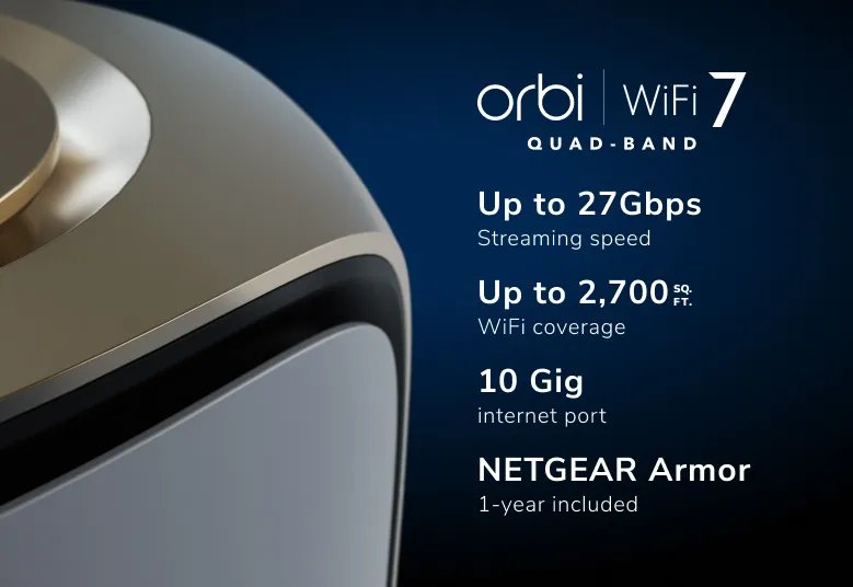 Orbi 970 Series Quad-Band WiFi 7 Mesh Router, 27Gbps