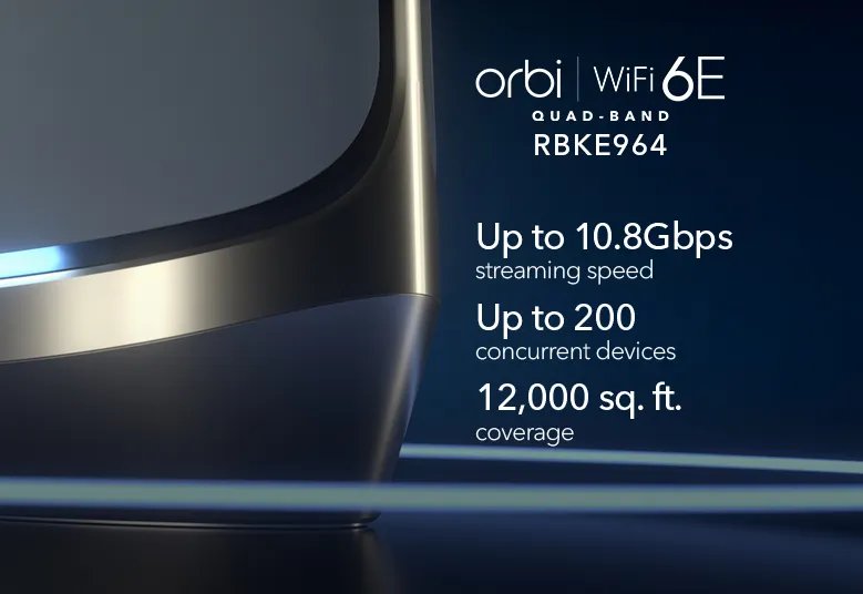 Orbi 960 Series Quad-Band WiFi 6E Mesh System, 10.8Gbps, Router + 3 Satellites