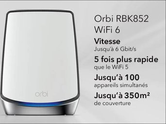 NETGEAR Orbi Tri-Band WiFi 6 Whole Home Mesh System - 2 Pack (RBK852)