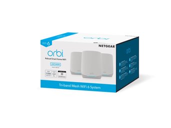 NETGEAR~~®~~ Orbi™ Tri-band WiFi 6 Mesh System, 5.4Gbps, with 1 year of NETGEAR Armor included, Router + 2 Satellites