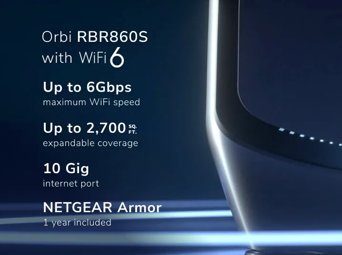 Orbi 860 Series Tri-Band WiFi 6 Router, 6Gbps, 10 Gig Port, with 1-year NETGEAR Armor included