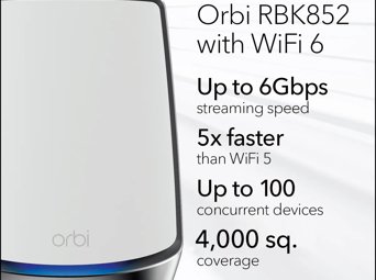 NETGEAR Orbi Tri-Bande WiFi 6 Whole Home Mesh Système - 2 Pack (RBK852)
