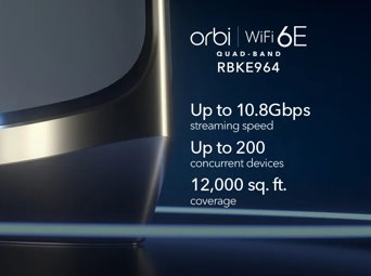 Orbi 960 Series Quad-Band WiFi 6E Mesh System, 10.8Gbps, Router + 3 Satellites