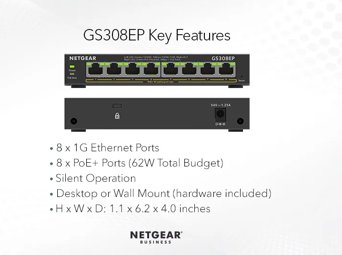 8 puertos Gigabit Ethernet PoE+ Easy Smart Essentials Switch (62W)