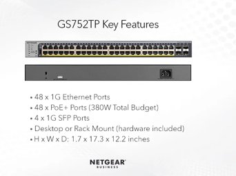 48-Port Gigabit Ethernet PoE+ Smart Switch w/ optional Remote/Cloud Management and 4 SFP Ports (380W)