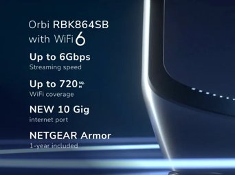 Orbi 超高性能 Mesh WiFi 6 系统 - AX6000 - 4件装 黑色 (RBK864SB)