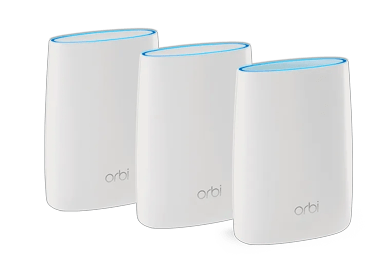 Trójpasmowy system Wi-Fi Orbi z zaawansowaną ochroną Cyber Threat Protection, 3 Gb/s, routerem + 2 satelitami